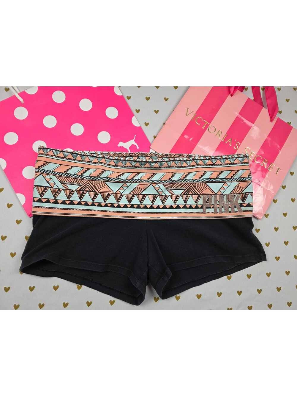 Victorias Secret PINK Aztec Vintage Foldover Yoga Shorts Y2k Large